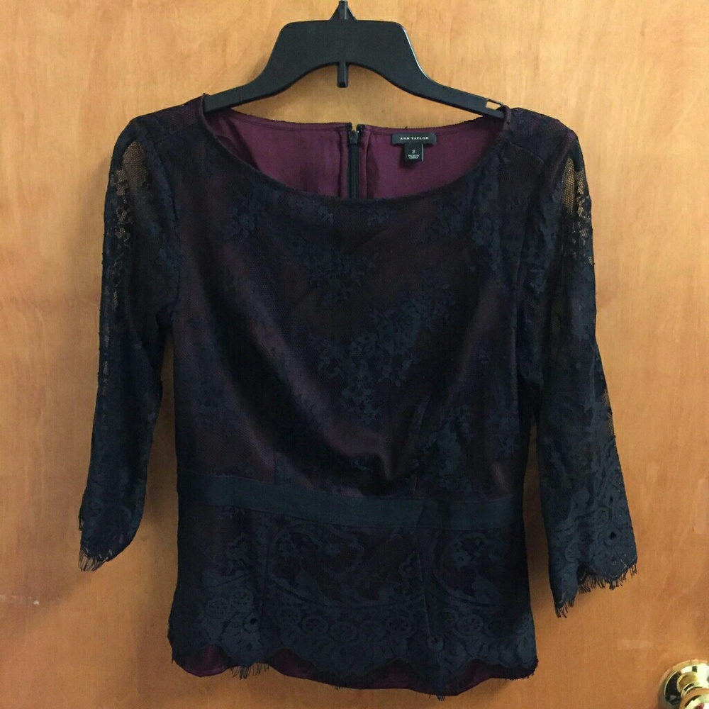 Ann Taylor Black Lace Top Size 2